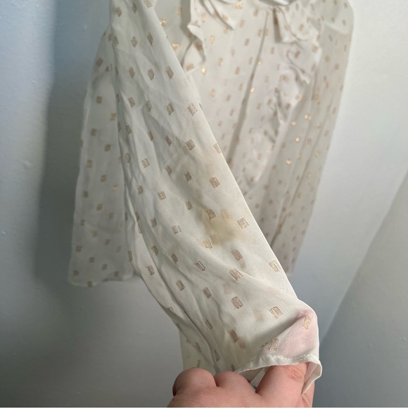 Copper Key Ruffle Blouse White Gold Metallic Squares - Picture 5 of 11